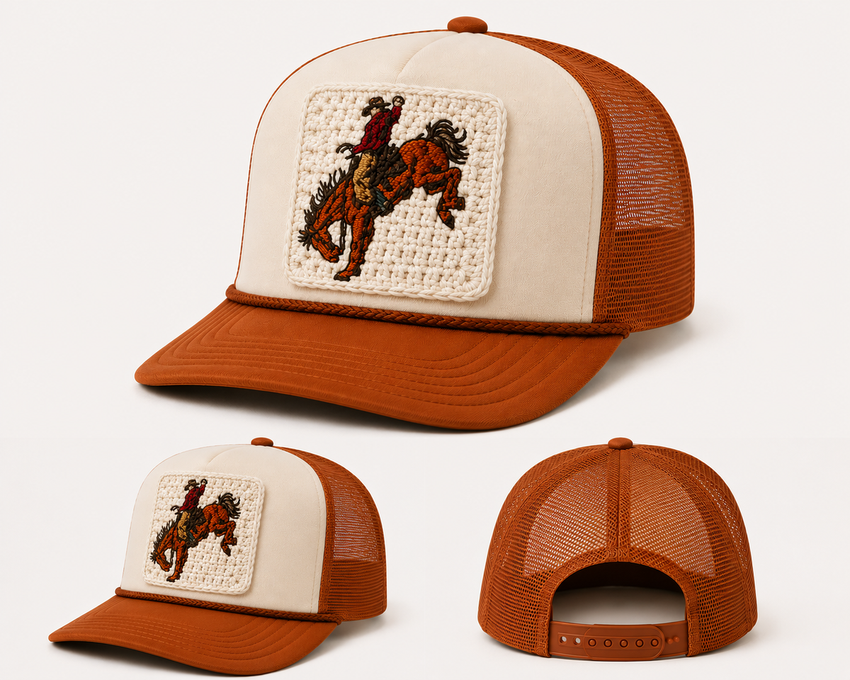 Bucking Cowboy Crochet Cream & Burnt Orange - Toddler Trucker Hat