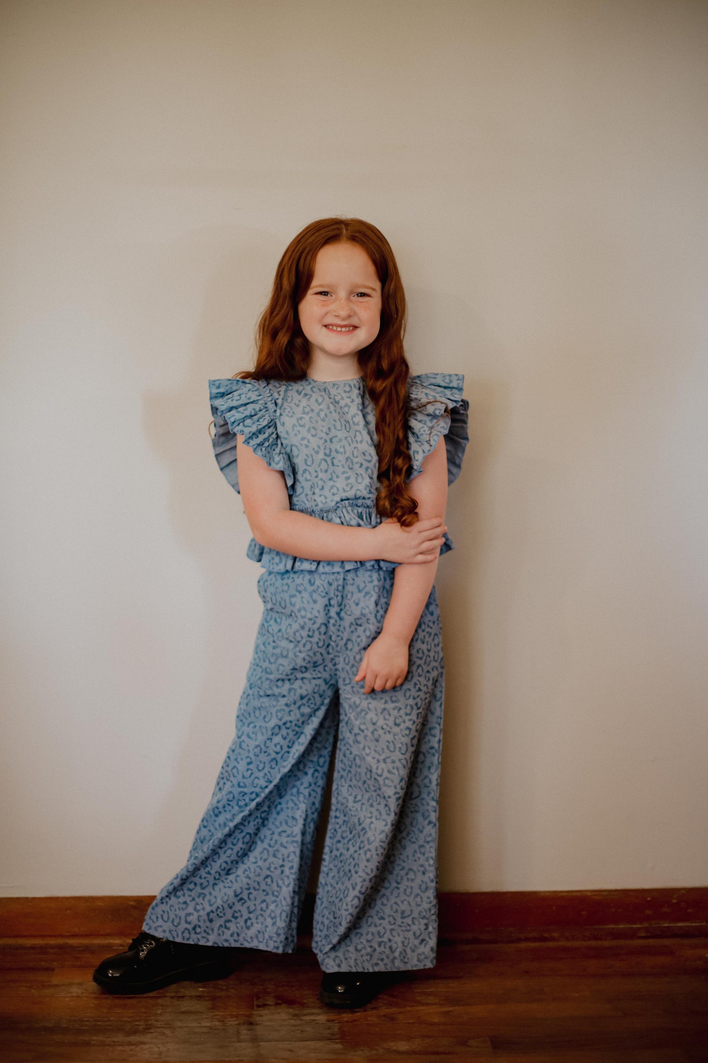 Denim Cheetah - Youth Ruffle Pant Set