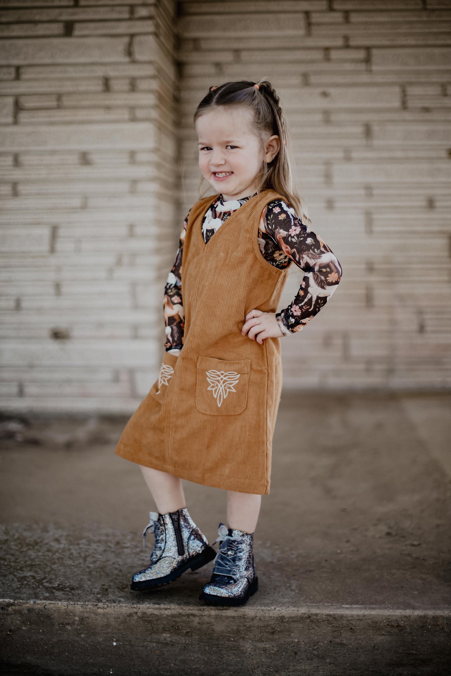 Horse Floral - Toddler LS Mesh Top