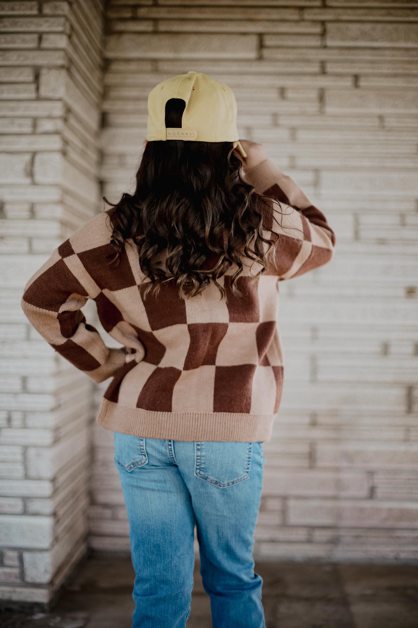 Brown Tan Check Horseshoe - Youth Cardigan Sweater