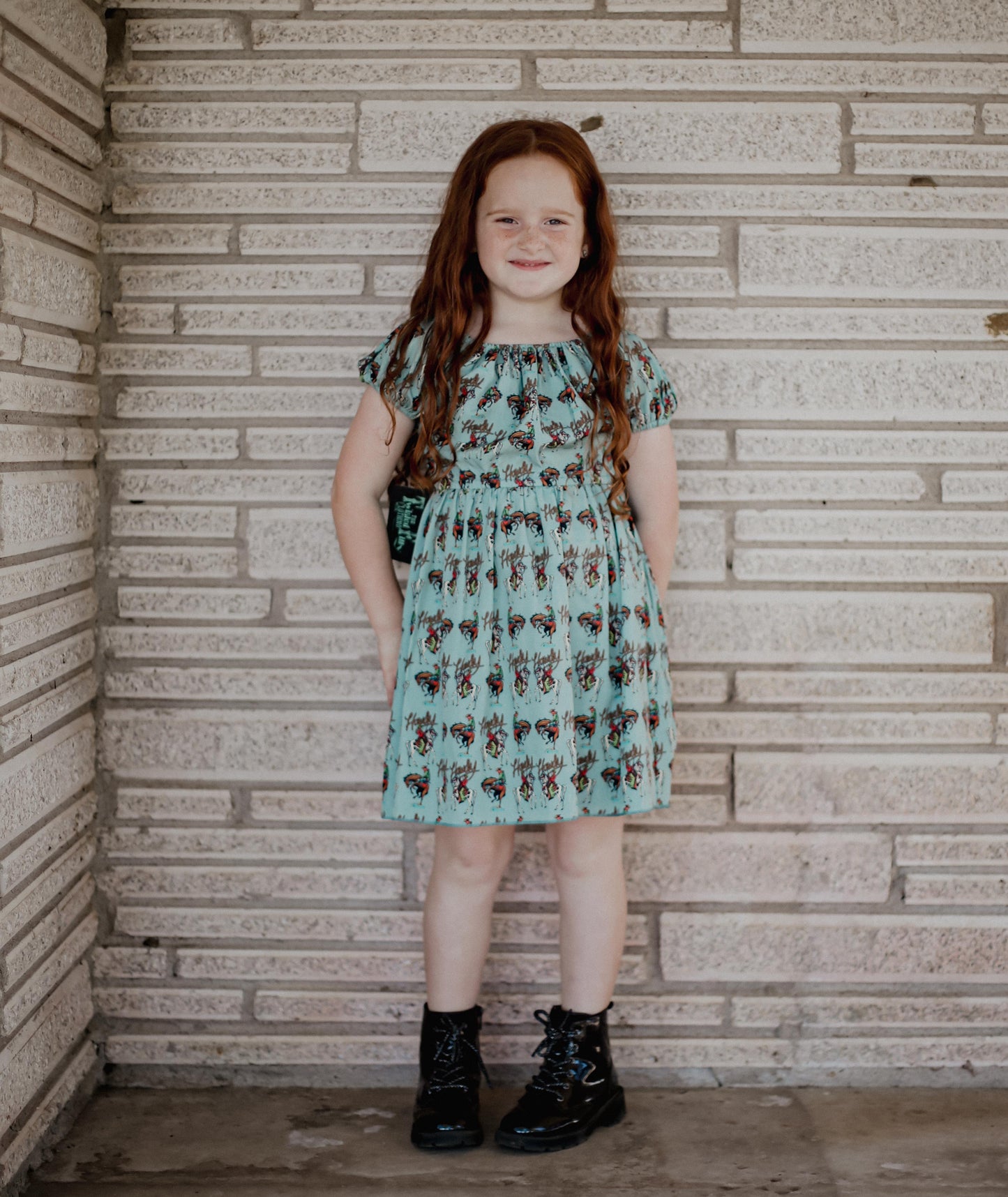Teal Howdy - Toddler Elastic SS Dress