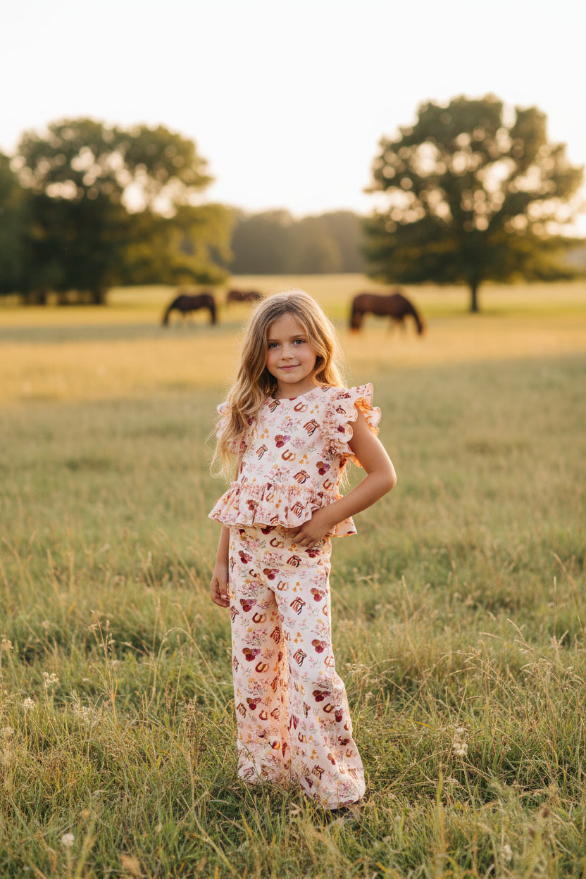 Pony Floral - Infant Ruffle Pant Set - The Twisted Filly