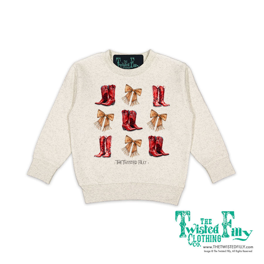 Boots & Bows - Toddler Girls Sweatshirt - Oatmeal