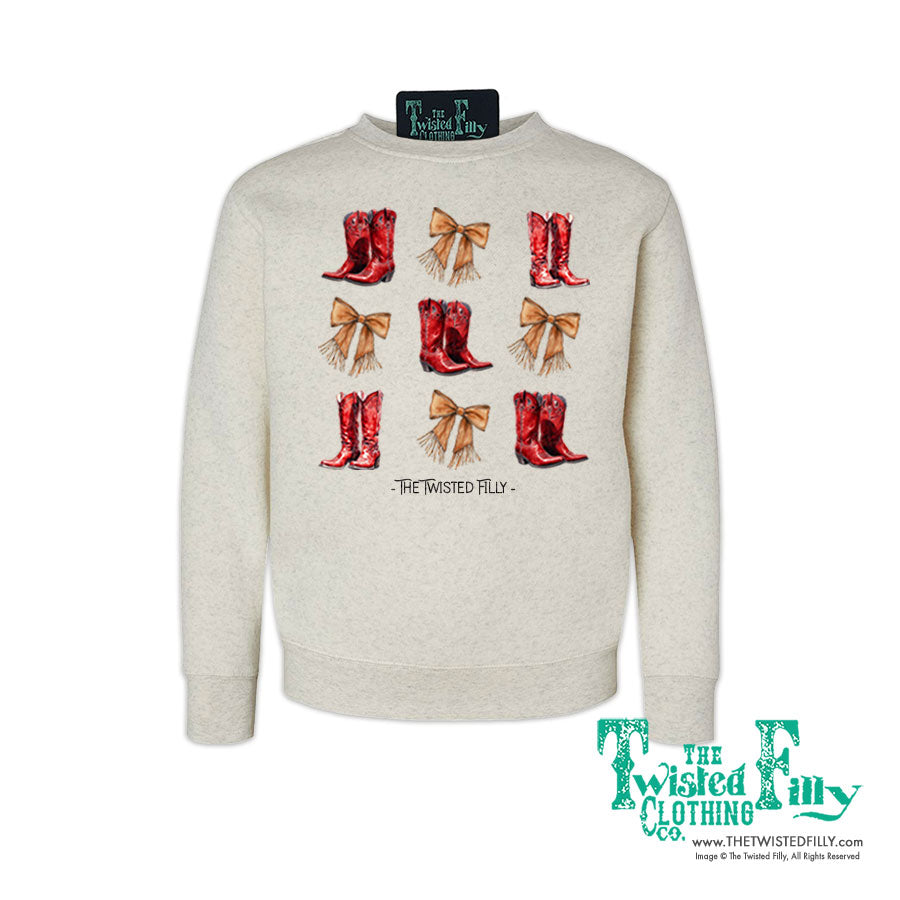 Boots & Bows - Youth Girls Sweatshirt - Oatmeal