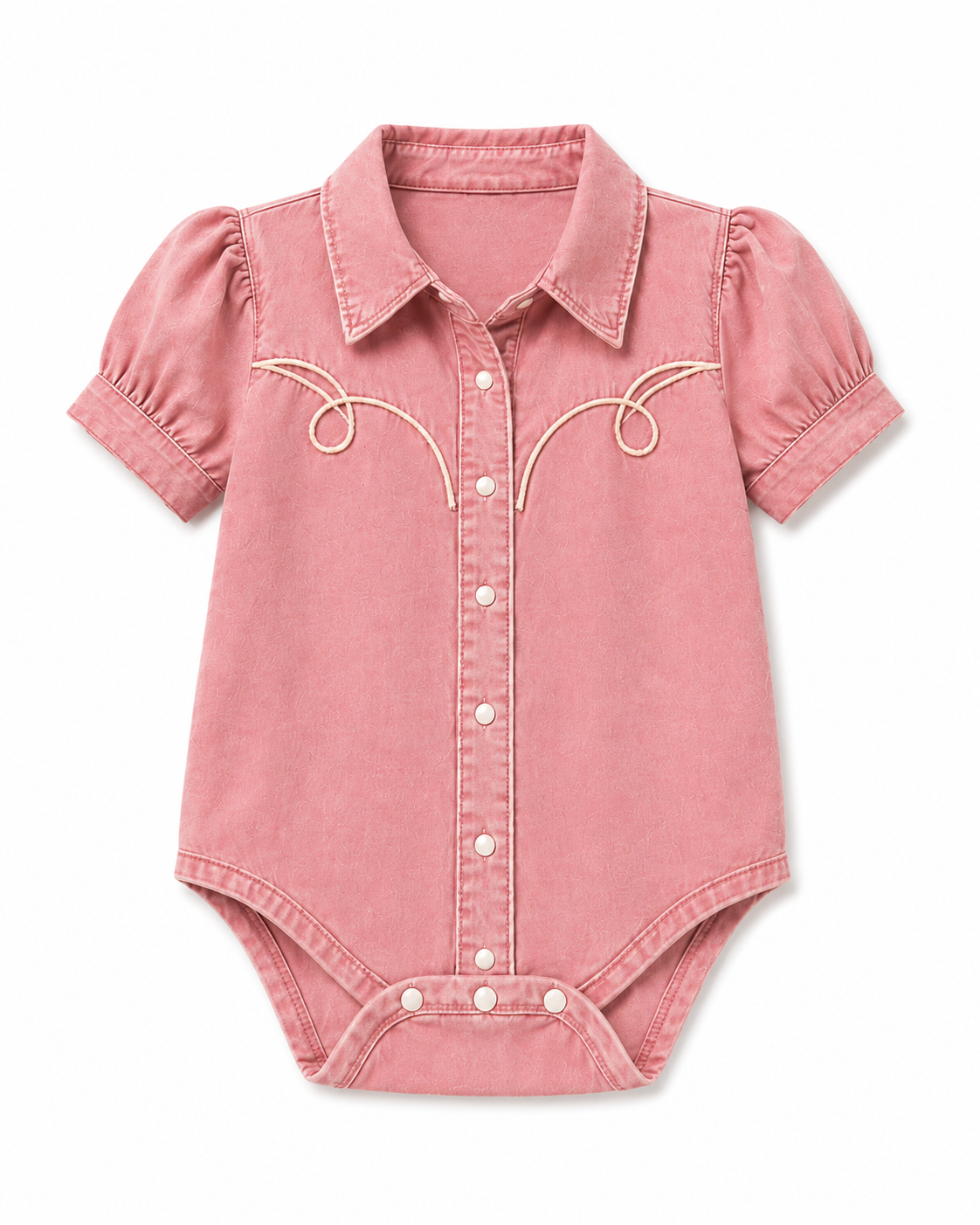 Pink Vintage Wash Denim - Infant SS Pearl Snap Onesie