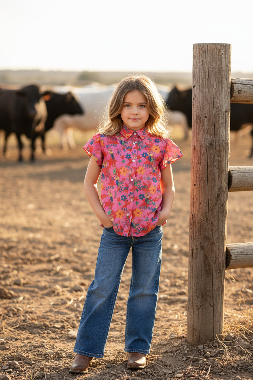 Pink Floral cowgirl - Toddler SS Blouse