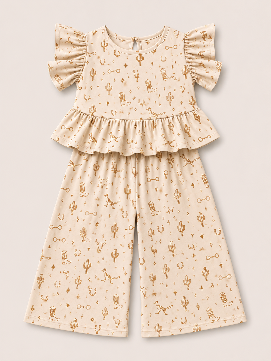 Cream & Camel Desert Things- Youth Ruffle Pant Set - The Twisted Filly