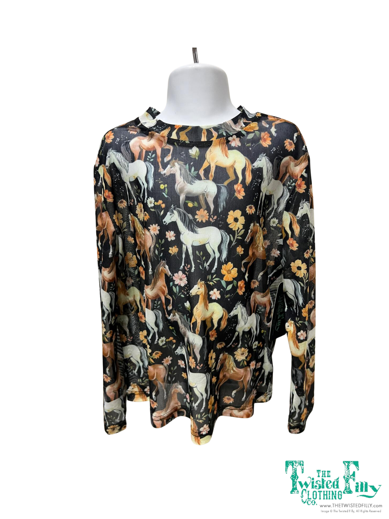 Toddler LS Mesh Top - Horse Floral