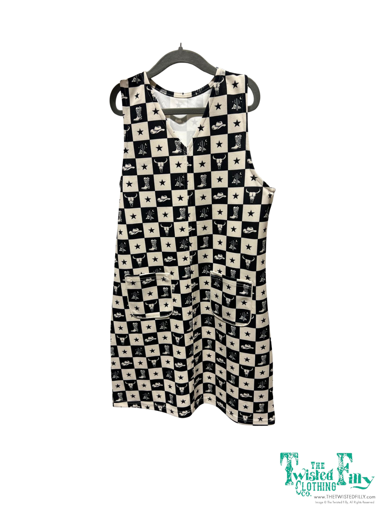 Black Check Western Dress - Toddler