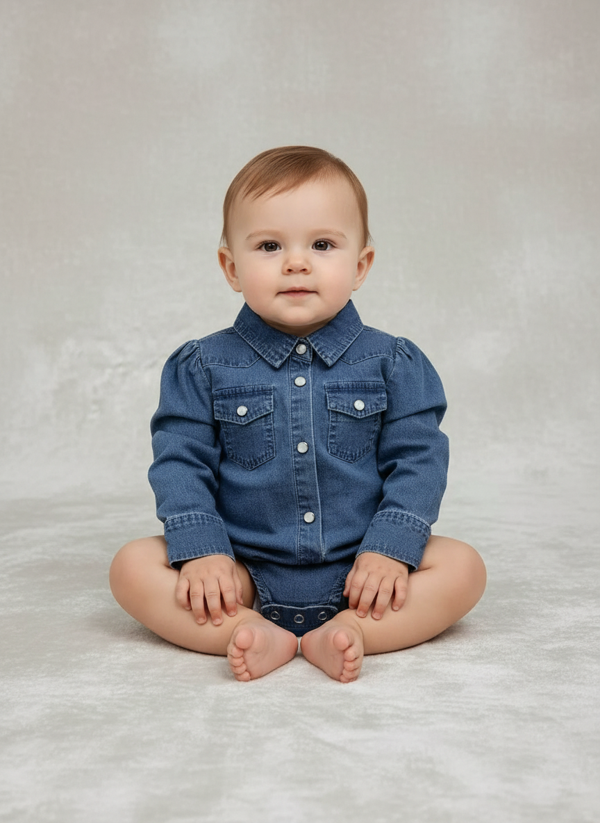 Denim - Infant LS Pearl Snap One Piece