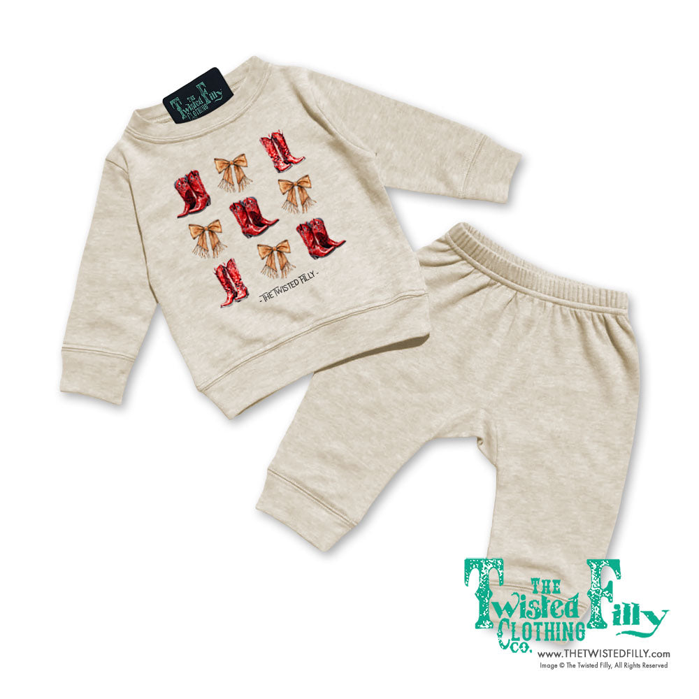Boots & Bows - Infant Two Piece Outfit - Oatmeal