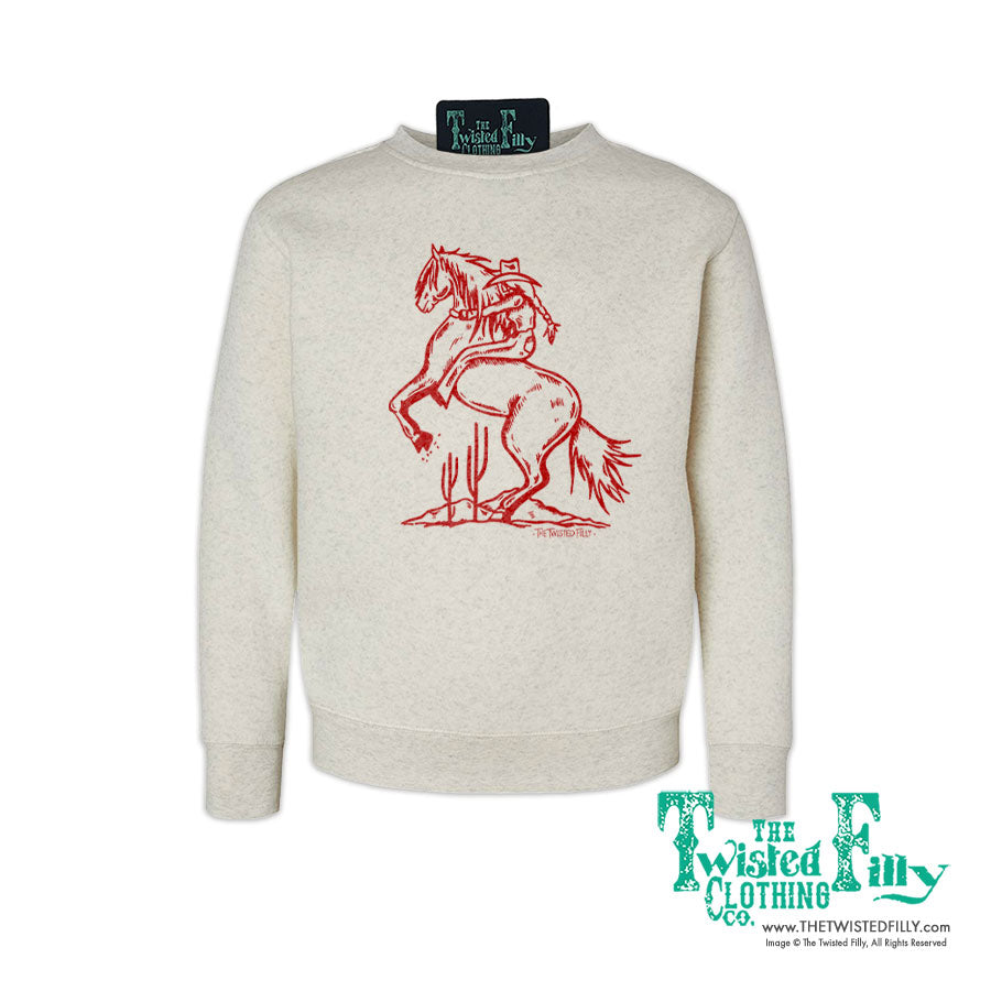 Bucking Cowgirl - Youth Girls Sweatshirt - Oatmeal