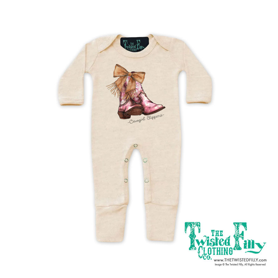Cowgirl Slippers - Infant Jumpsuit w/ Mittens - Oatmeal