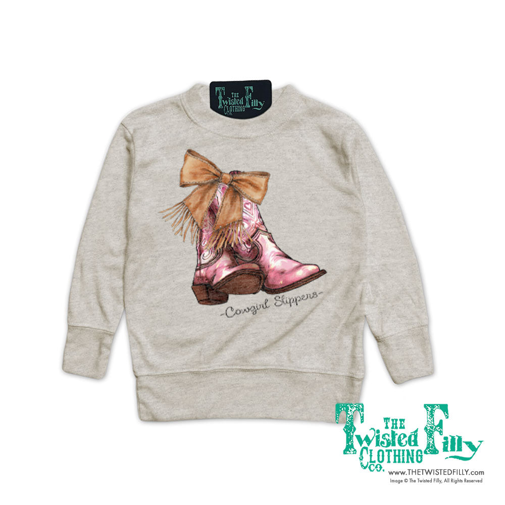 Cowgirl Slippers - Girls Youth Pullover - Oatmeal