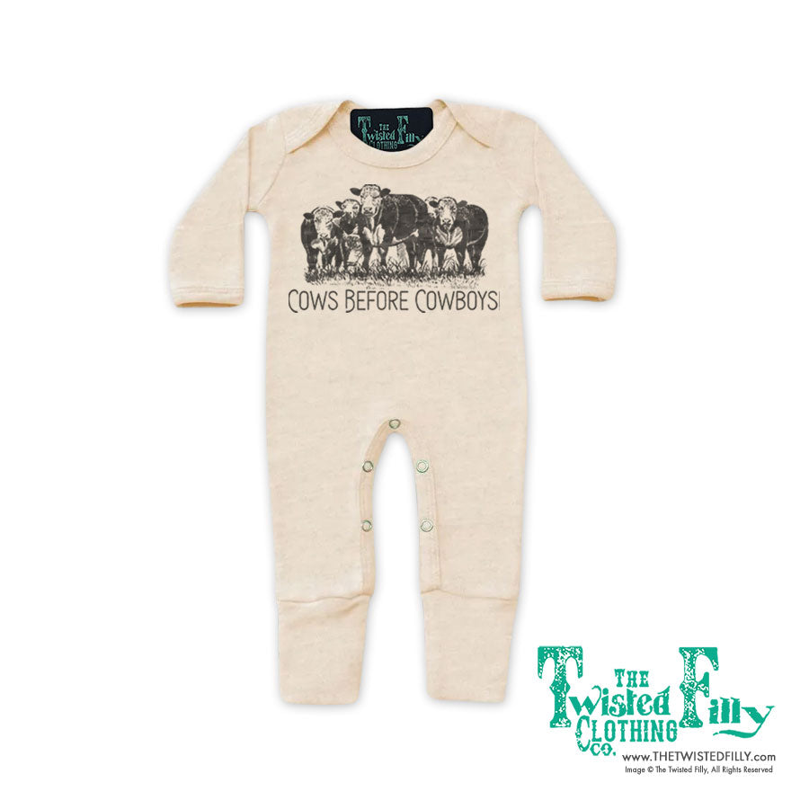 Cows Before Cowboys - Infant Girls Jumpsuit w/ Mittens - Assorted Colors