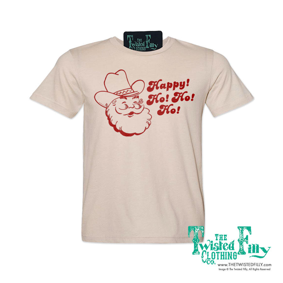 Happy Ho Ho Ho Christmas Cowboy Santa - S/S Adult Crew Neck Unisex Tee - Assorted Colors