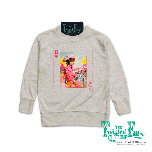 Queen Of Hearts - Girls Toddler Pullover - Oatmeal