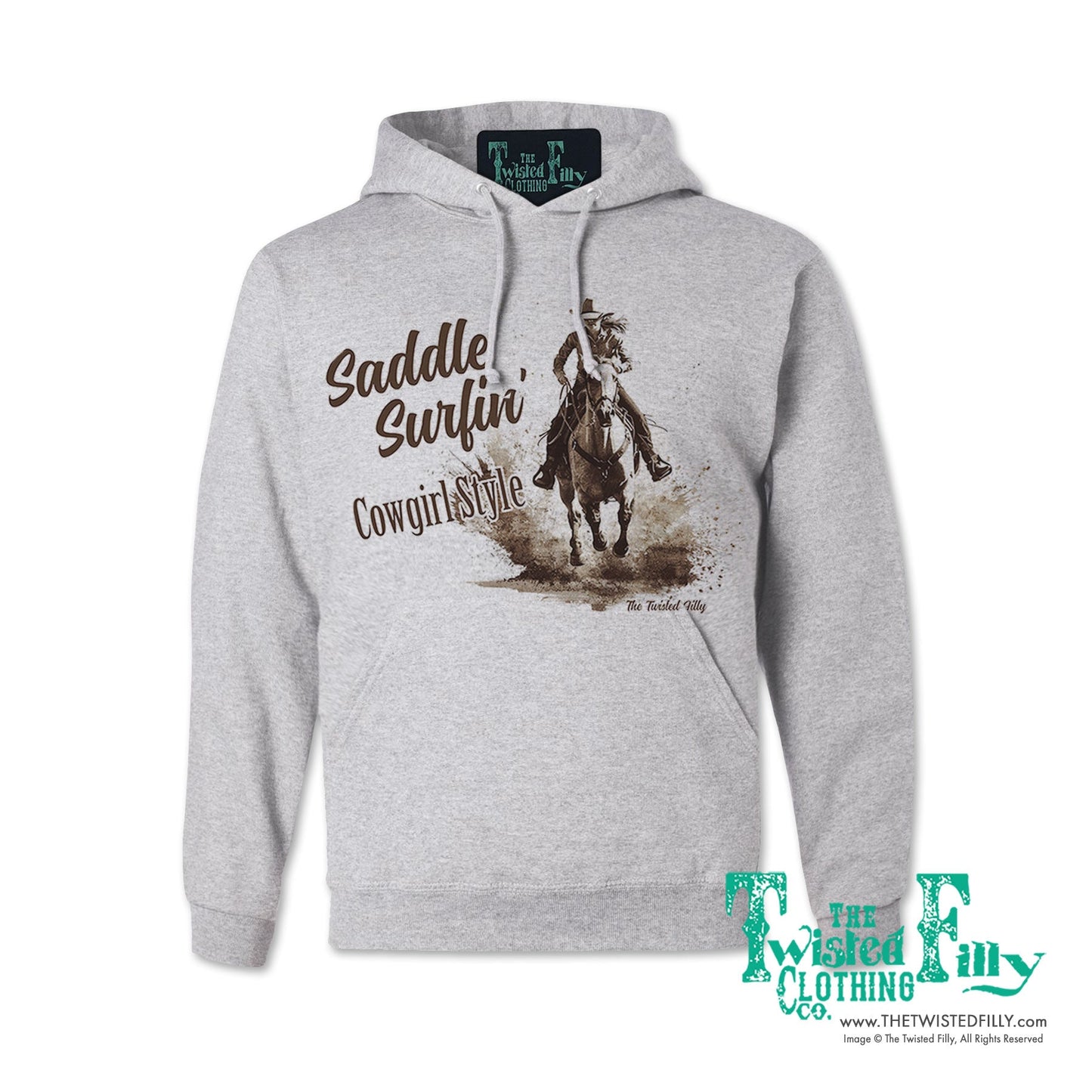 Saddle Surfin' Cowgirl Style - Adult Womens Hoodie - Assorted Colors
