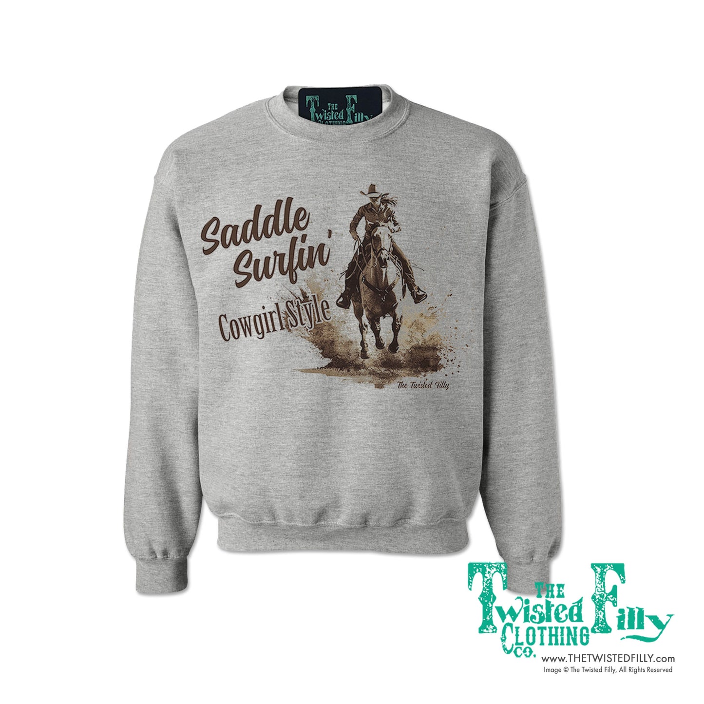 Saddle Surfin' Cowgirl Style - Adult Womens Sweatshirt - Assorted Colors