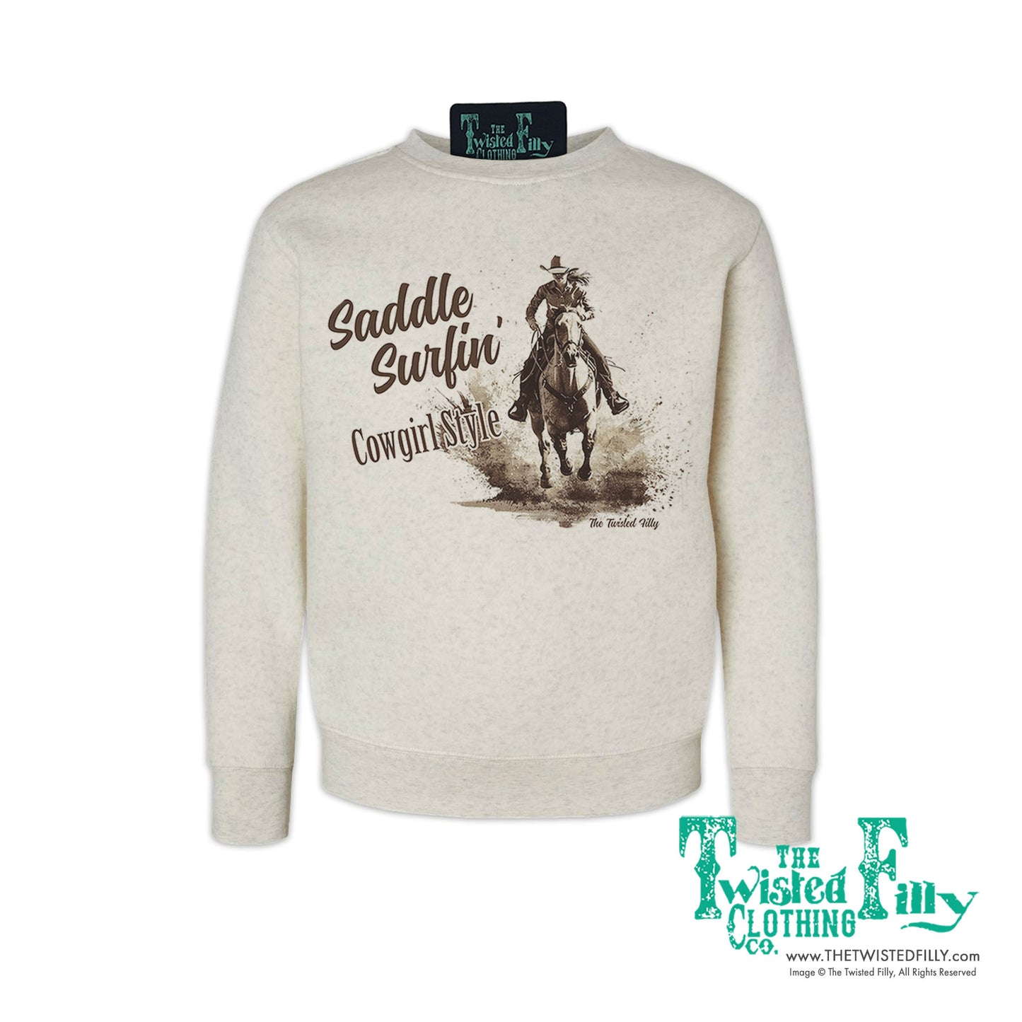 Saddle Surfin' Cowgirl Style - Youth Girls Sweatshirt - Assorted Colors