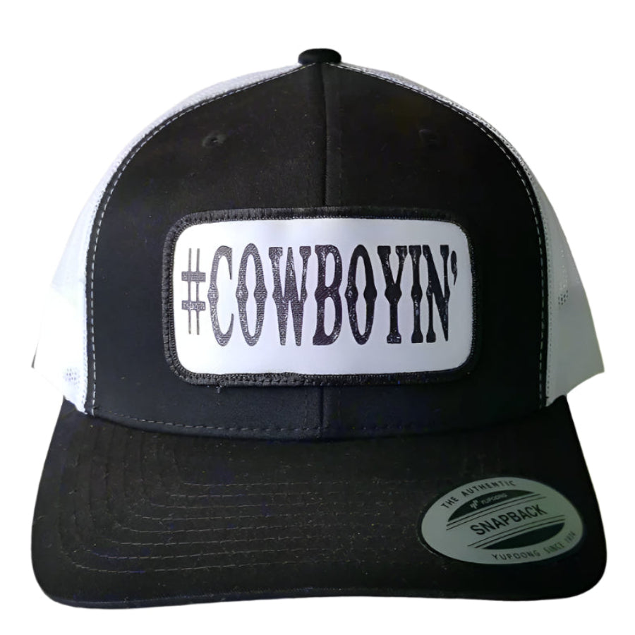 #Cowboyin' - Adult Mens Trucker Hat - Black & White