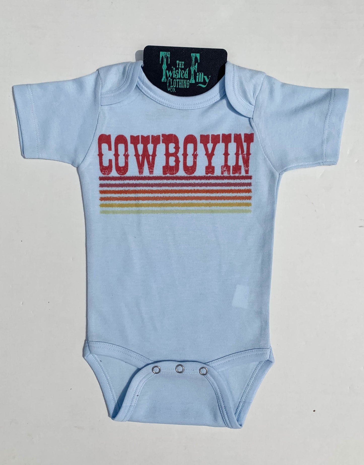 Retro Cowboyin - L/S Infant One Piece - Ice blue