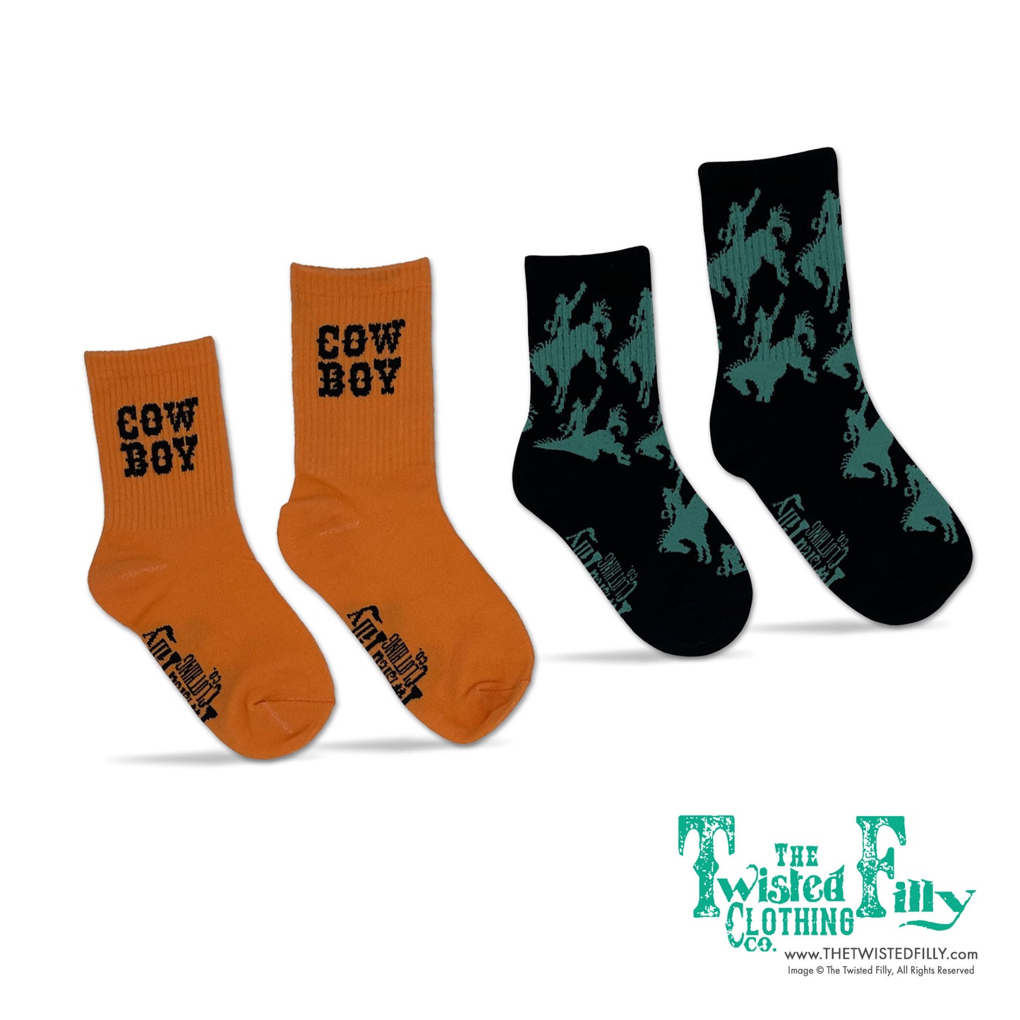 Cow Boy Youth Socks - Orange