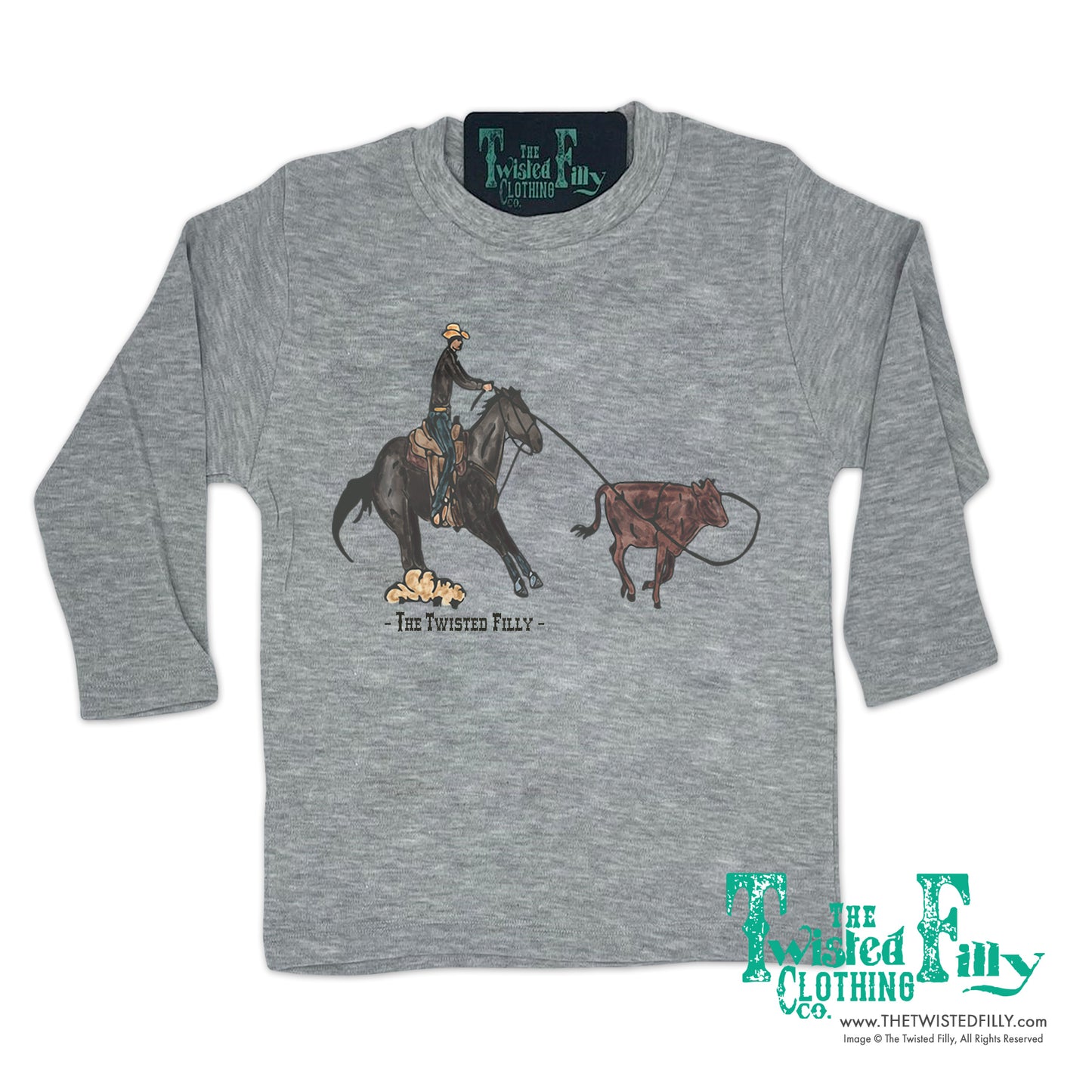 End Of The Line Calf Roper - L/S Toddler Tee - Gray