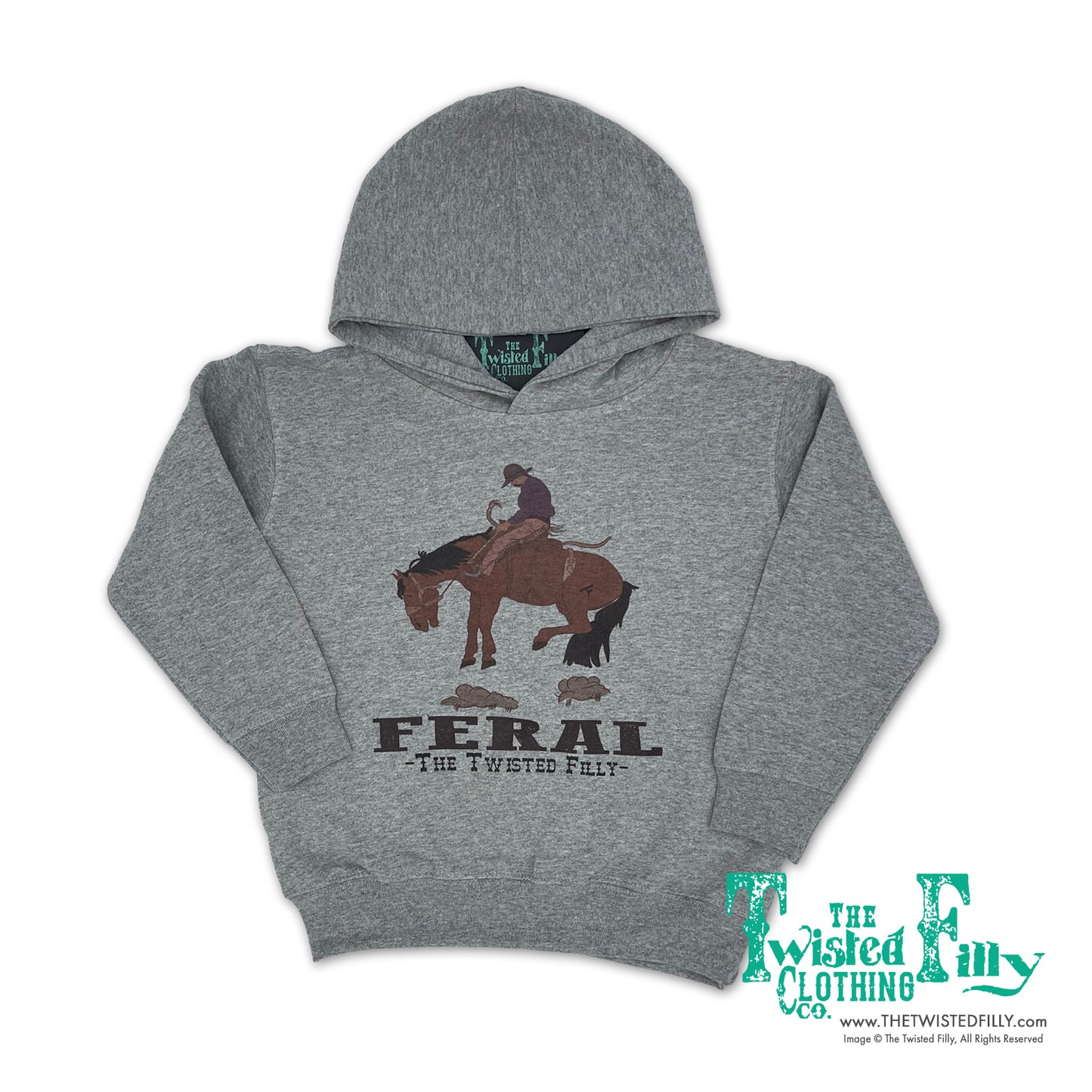 Feral Saddle Bronc Rider - Youth Hoodie - Gray