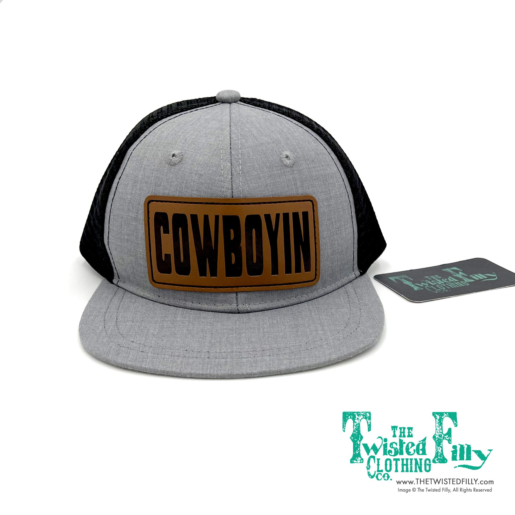 Cowboyin Leather Patch - Infant / Toddler Trucker Hat - Black/Heather