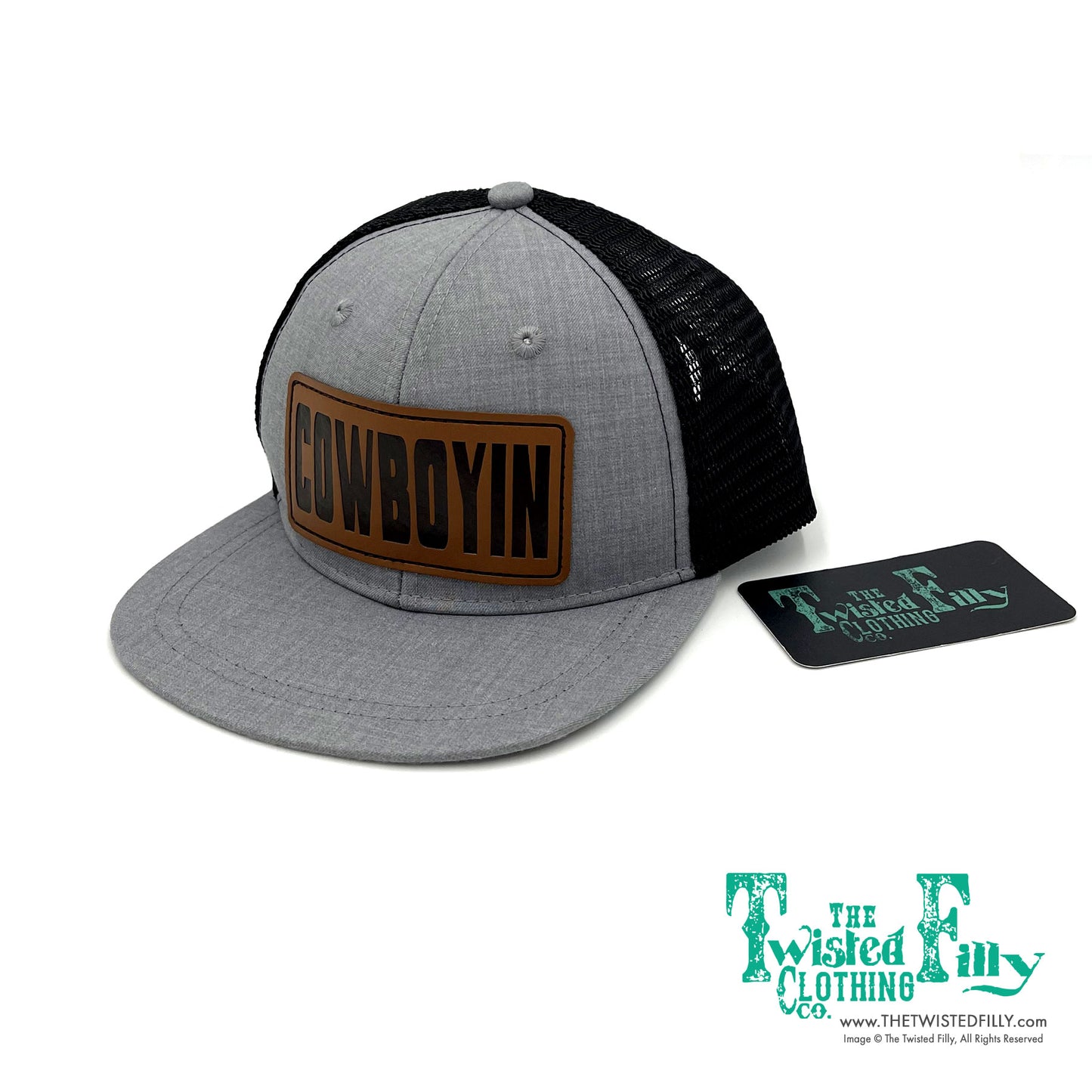 Cowboyin Leather Patch - Infant / Toddler Trucker Hat - Black/Heather Gray