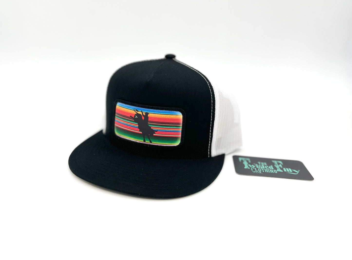 Serape Bull Rider - Youth/Adult Trucker Hat - Blk + Wht