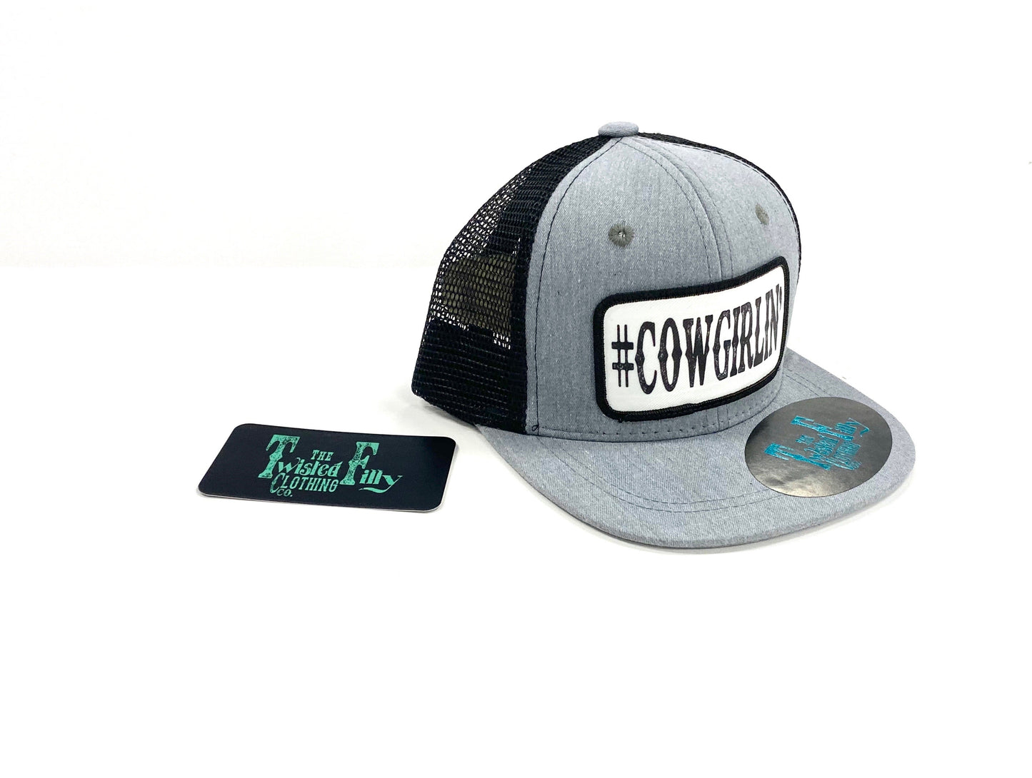 #Cowgirlin' - Youth/Adult Trucker Hat - Blk/Htr Gry