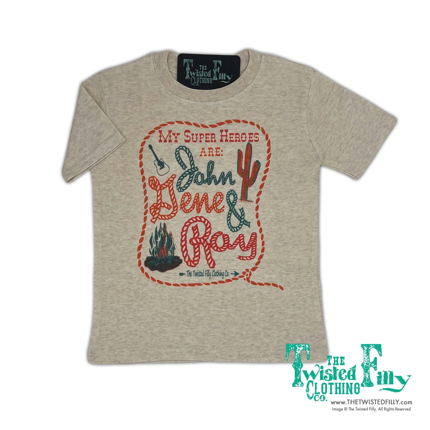 My Super Heros are John Gene & Roy - S/S Youth Tee - Oatmeal