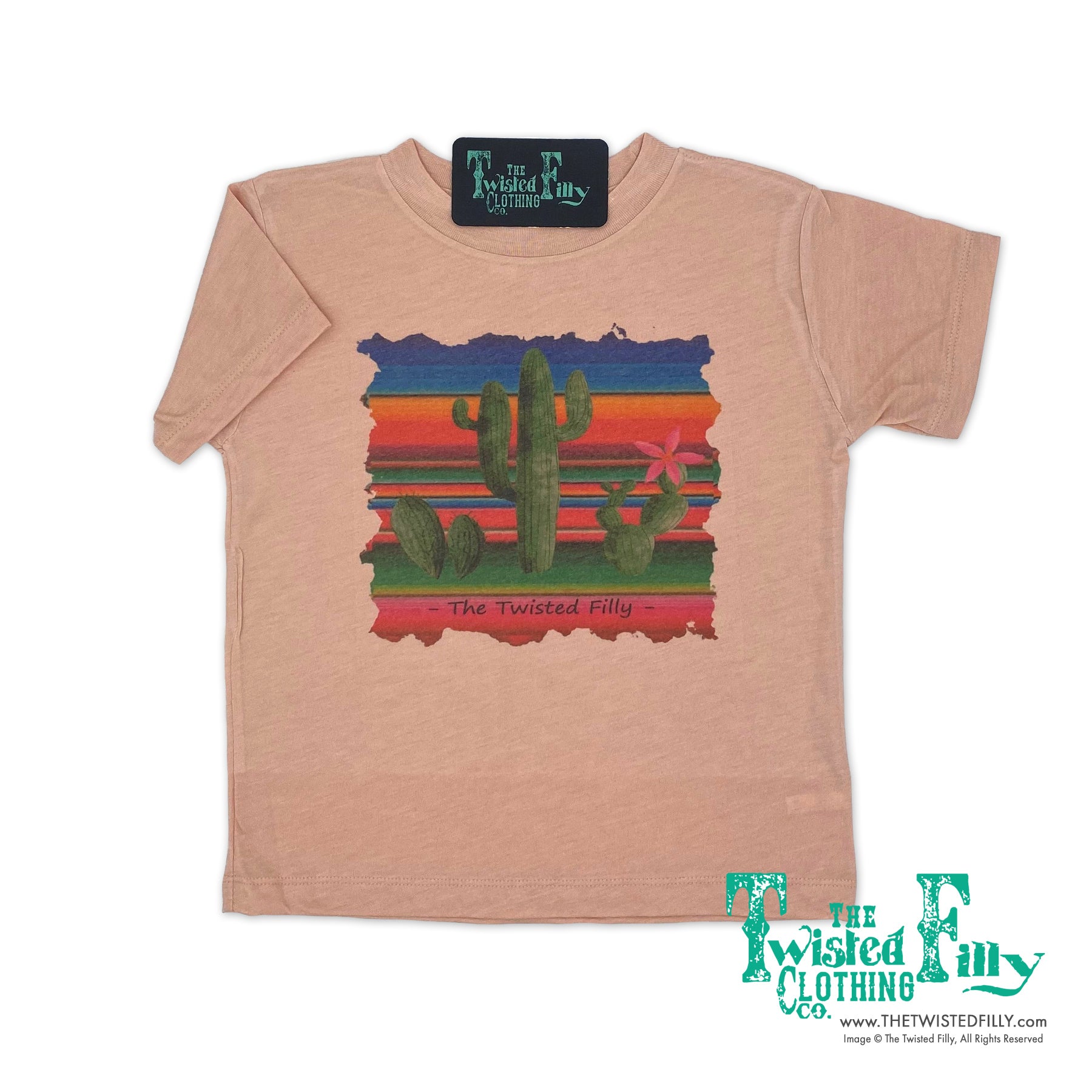 cactus kidswear Serape Cactus W/ Flower - S/S Toddler Tee - Dusty Rose