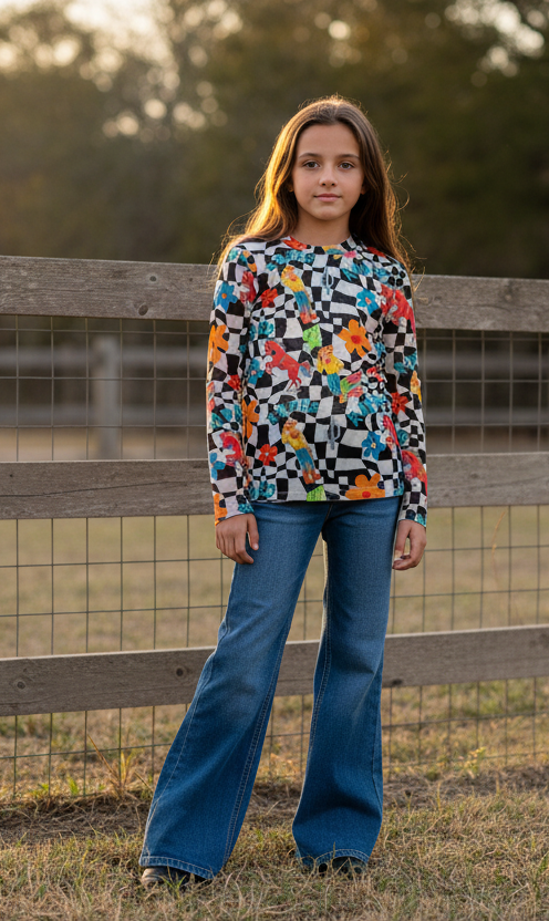 Black Rodeo Check - Toddler Mesh LS Top