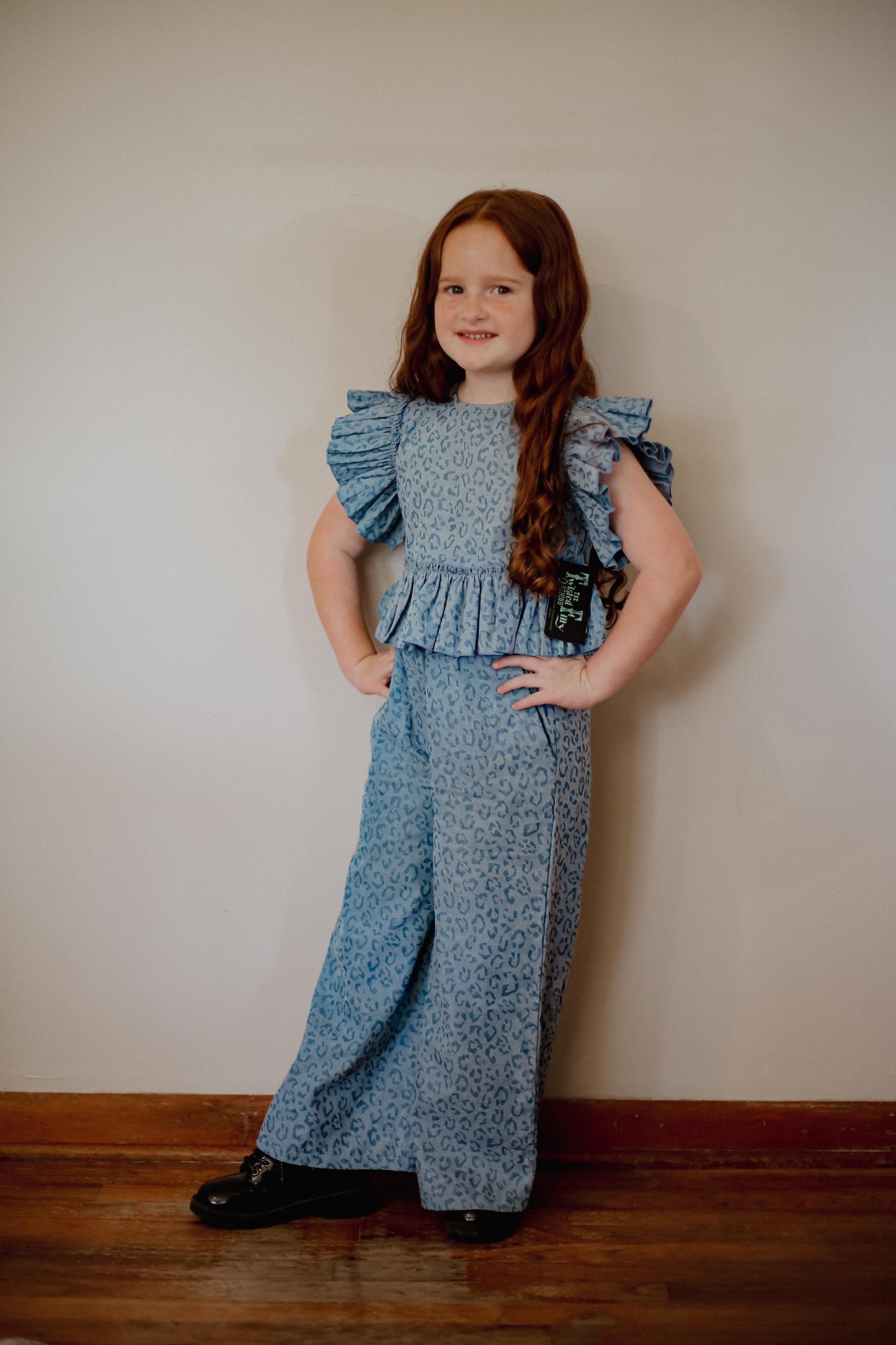 Denim Cheetah - Youth Ruffle Pant Set