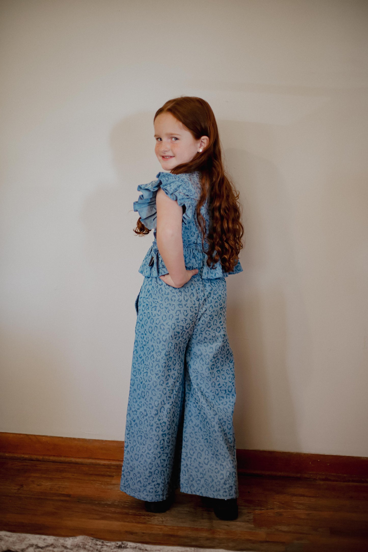 Denim Cheetah - Youth Ruffle Pant Set