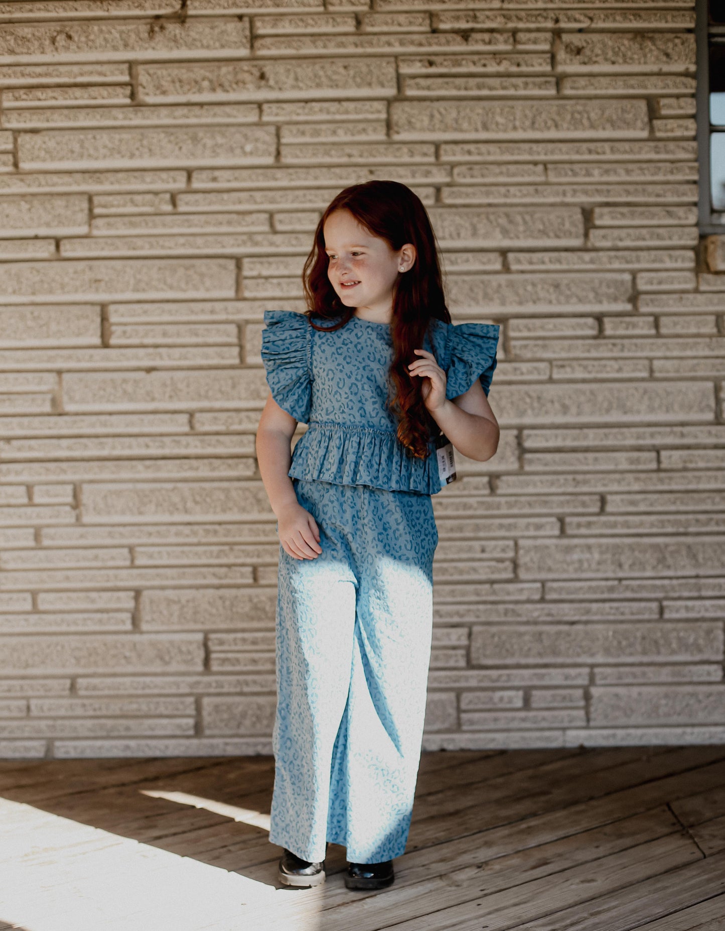 Denim Cheetah - Youth Ruffle Pant Set