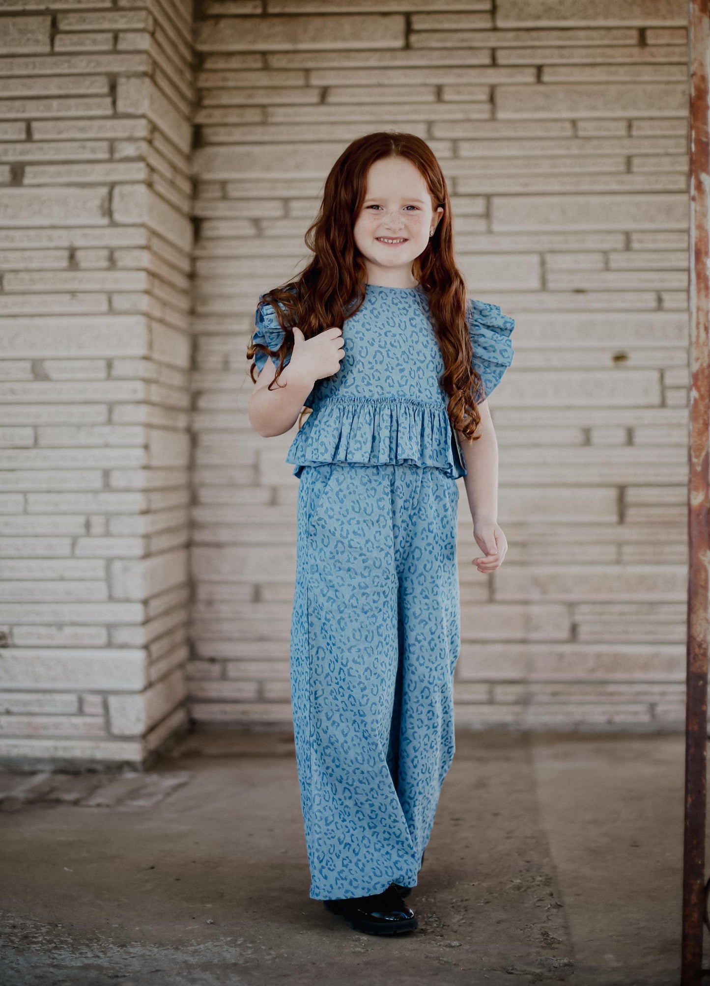 Denim Cheetah - Youth Ruffle Pant Set