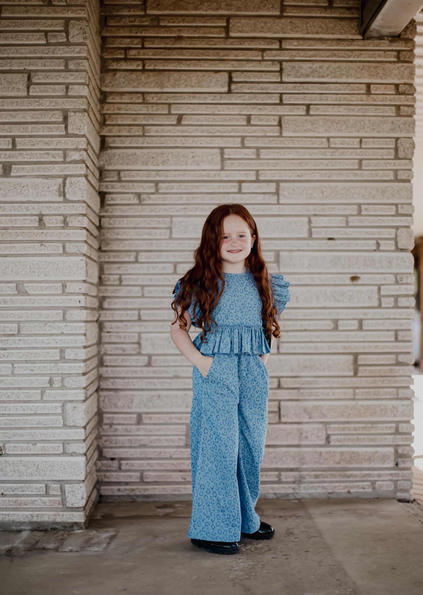 Denim Cheetah - Youth Ruffle Pant Set