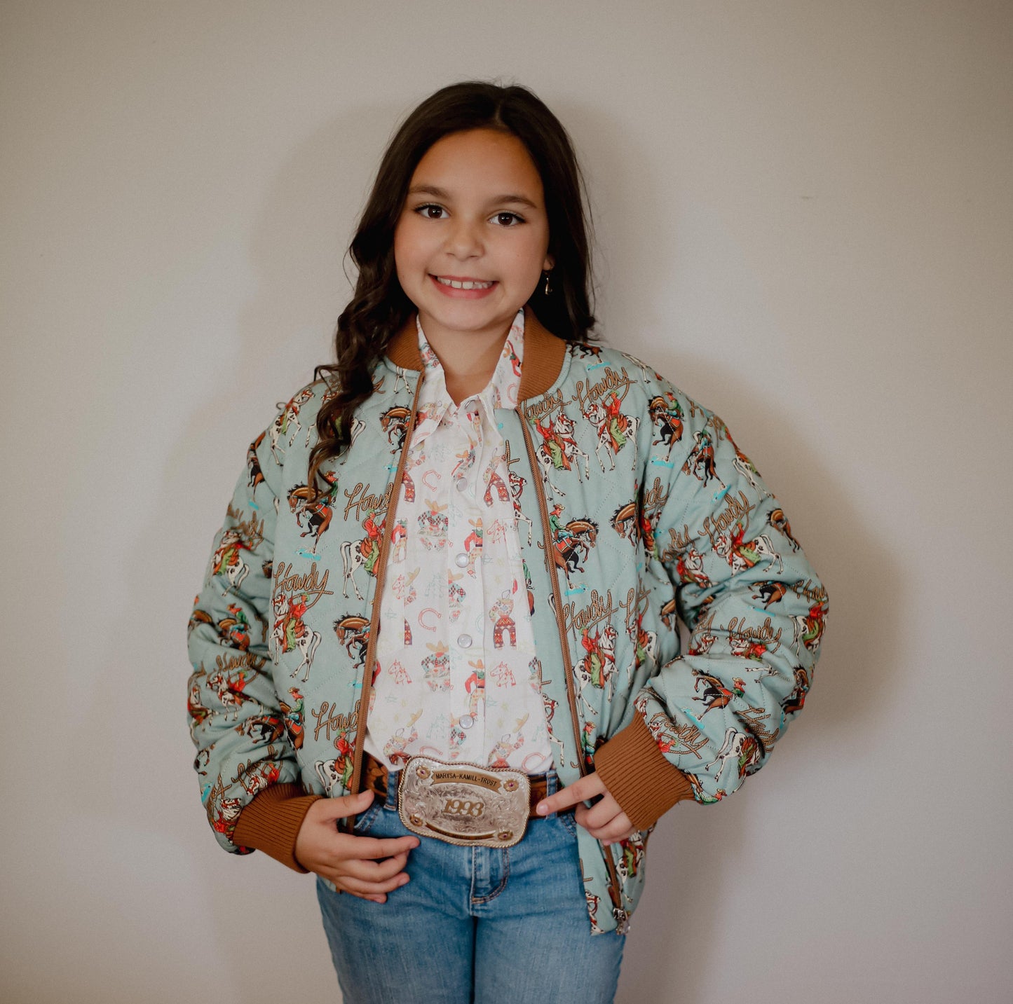 Turquoise Howdy - Infant Zip Up Bomber Jacket - The Twisted Filly