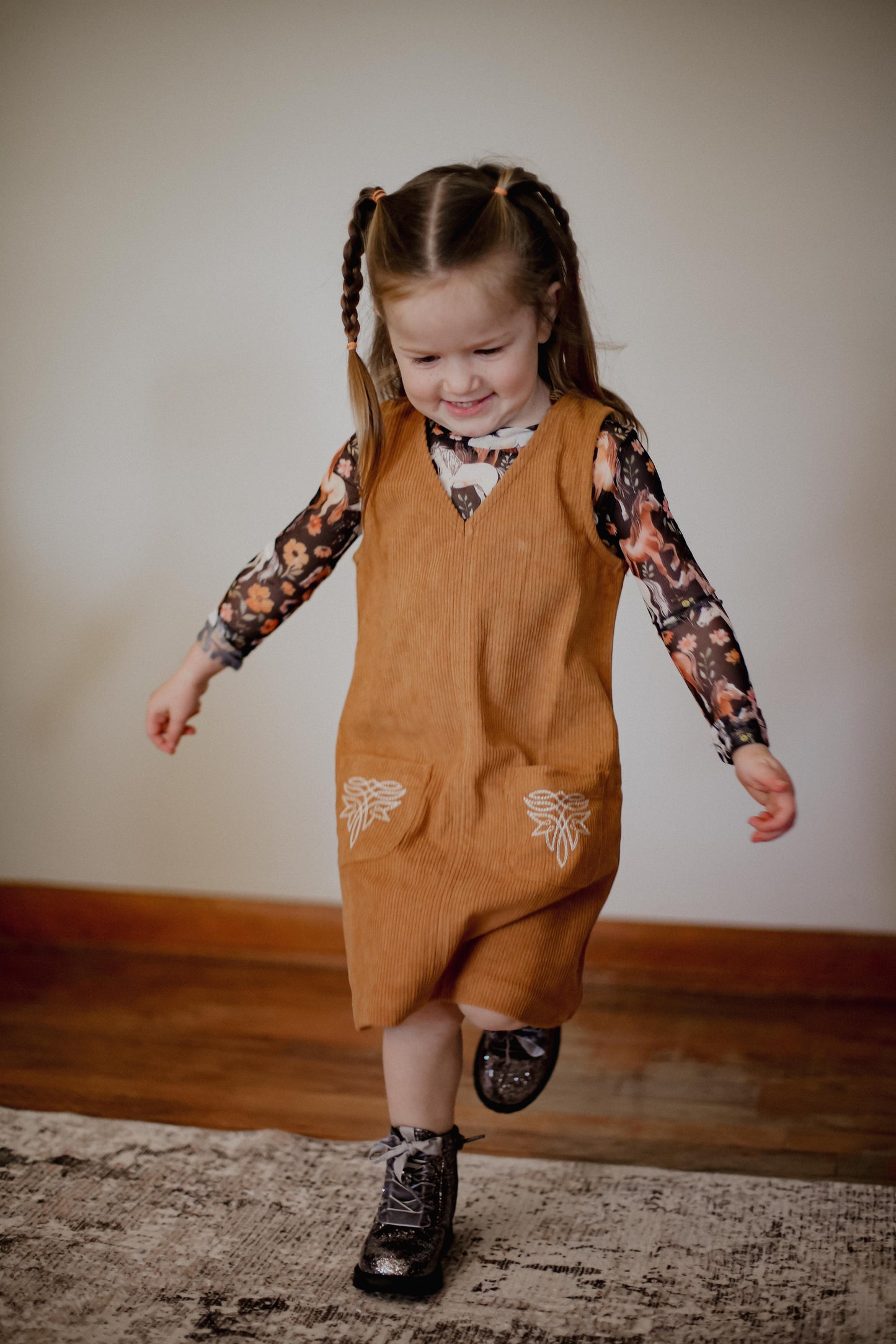 Toddler LS Mesh Top - Horse Floral