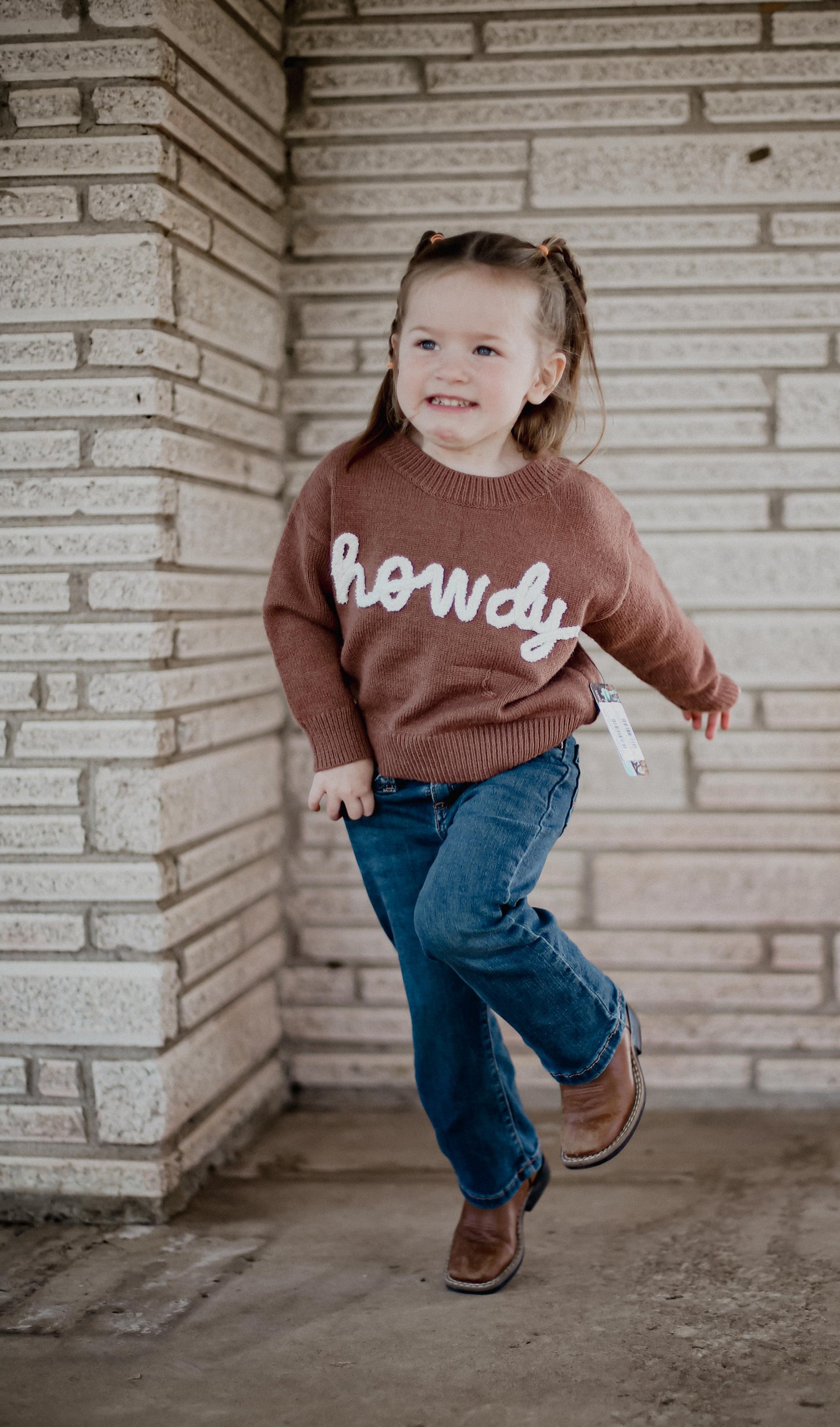 Brown Lower Case Howdy - Toddler Sweater