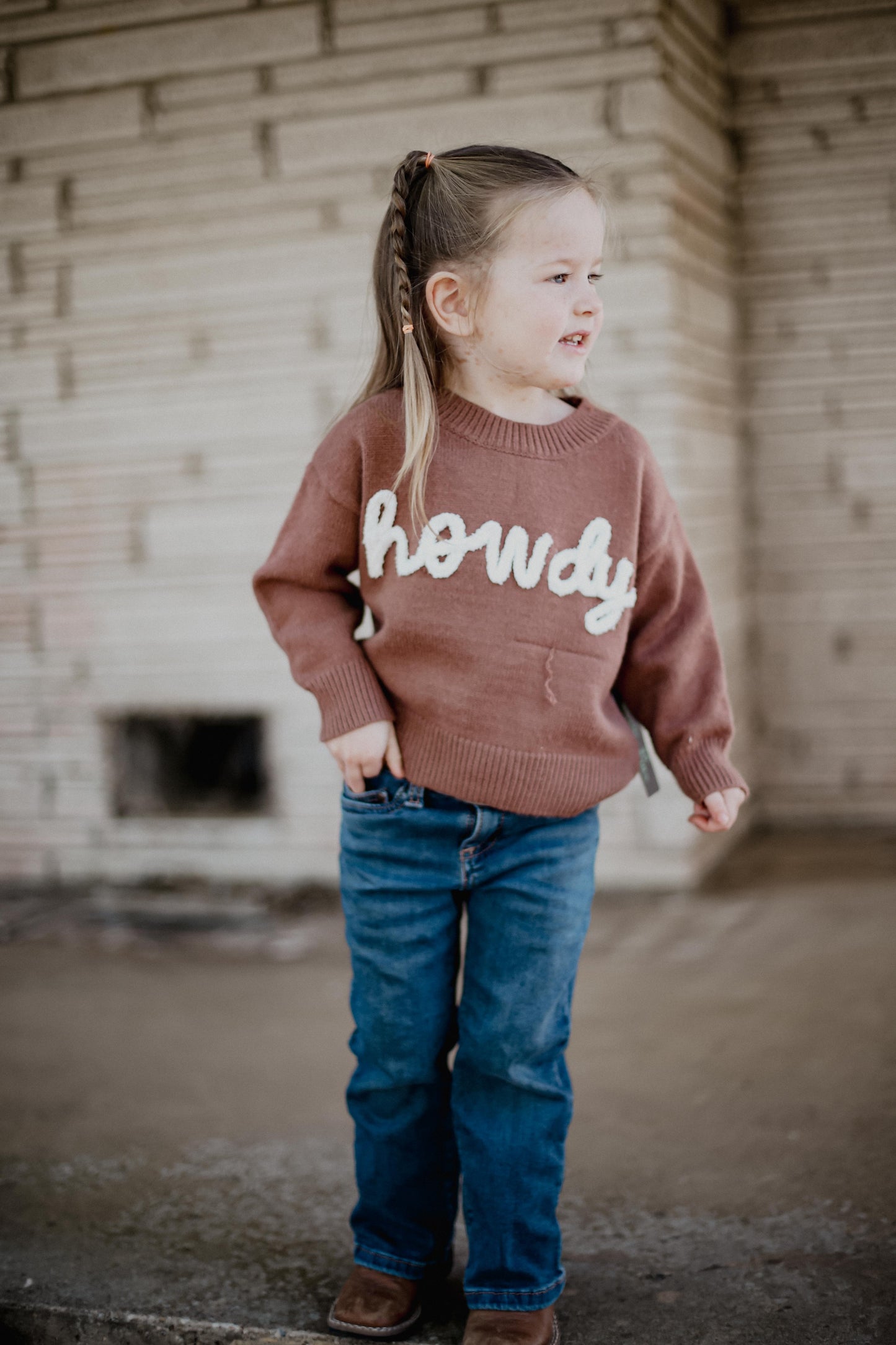 Brown Lower Case Howdy - Toddler Sweater