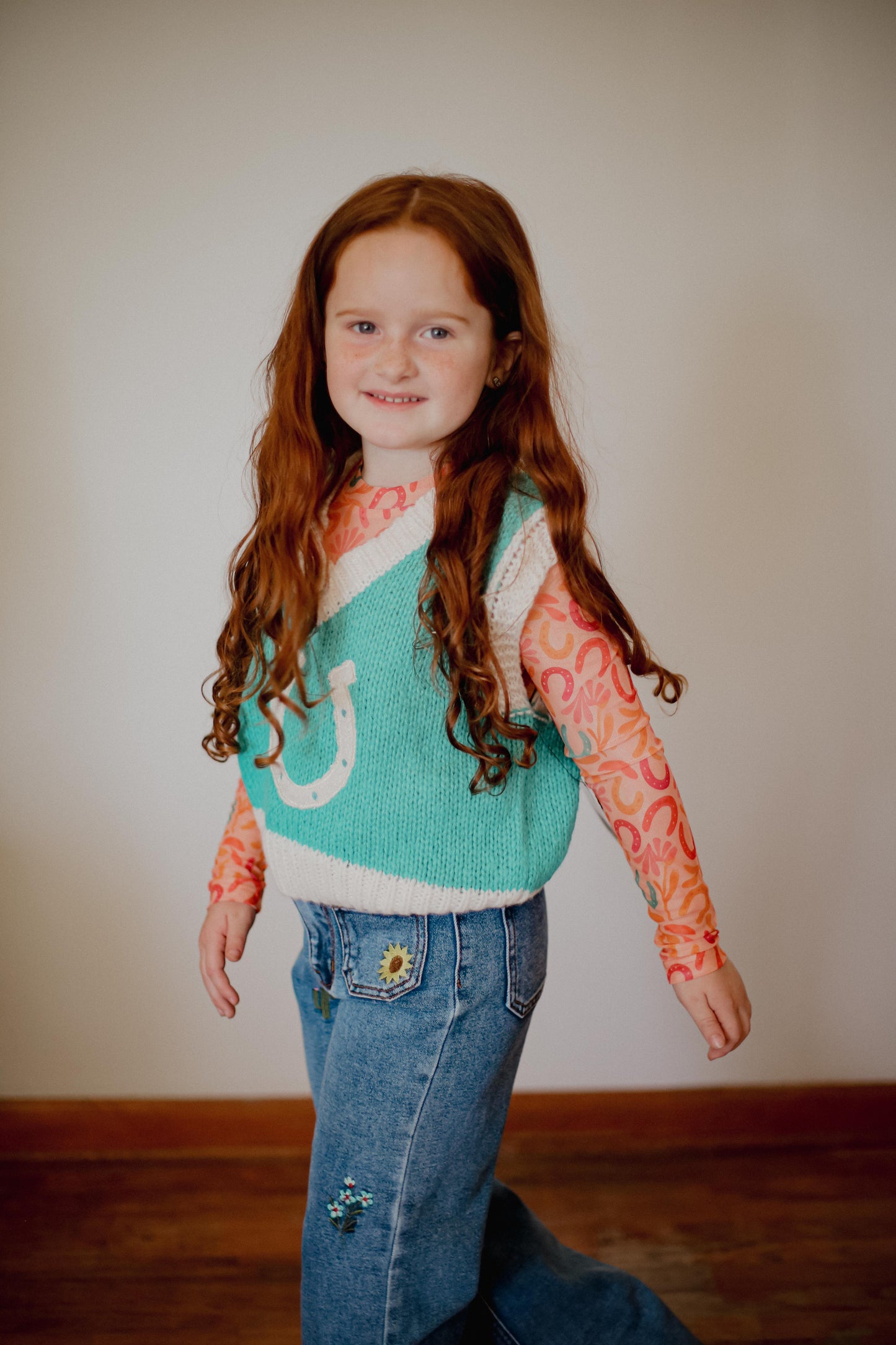 Orange Horseshoe - Toddler LS Mesh Top