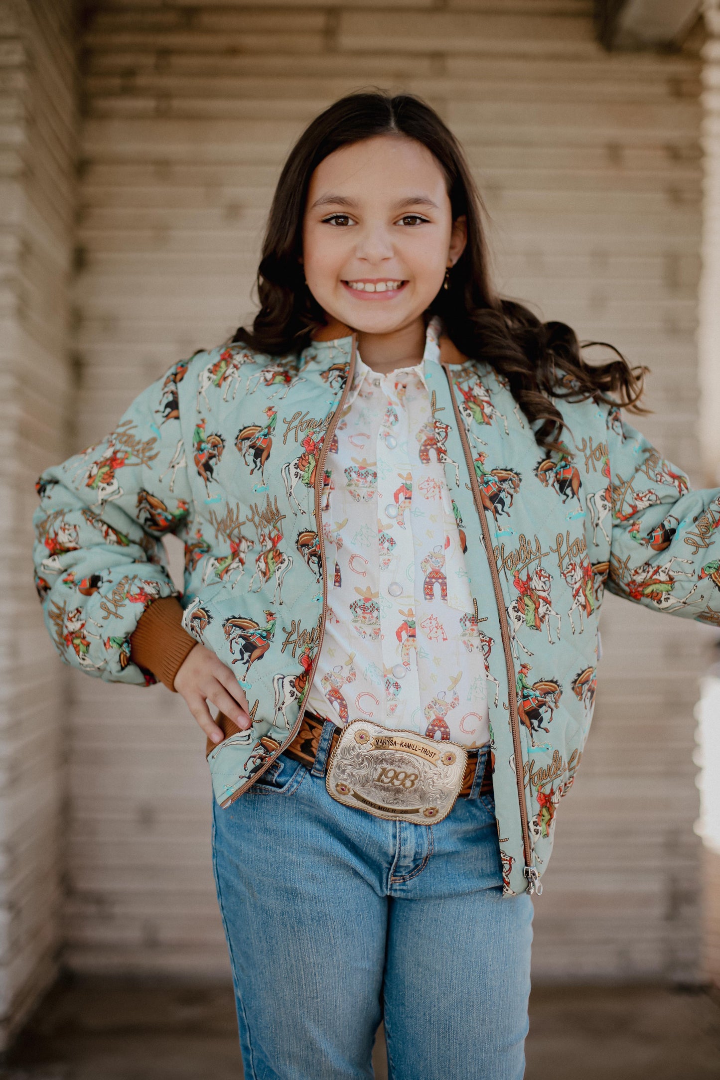 Turquoise Howdy - Toddler Zip Up Bomber Jacket - The Twisted Filly