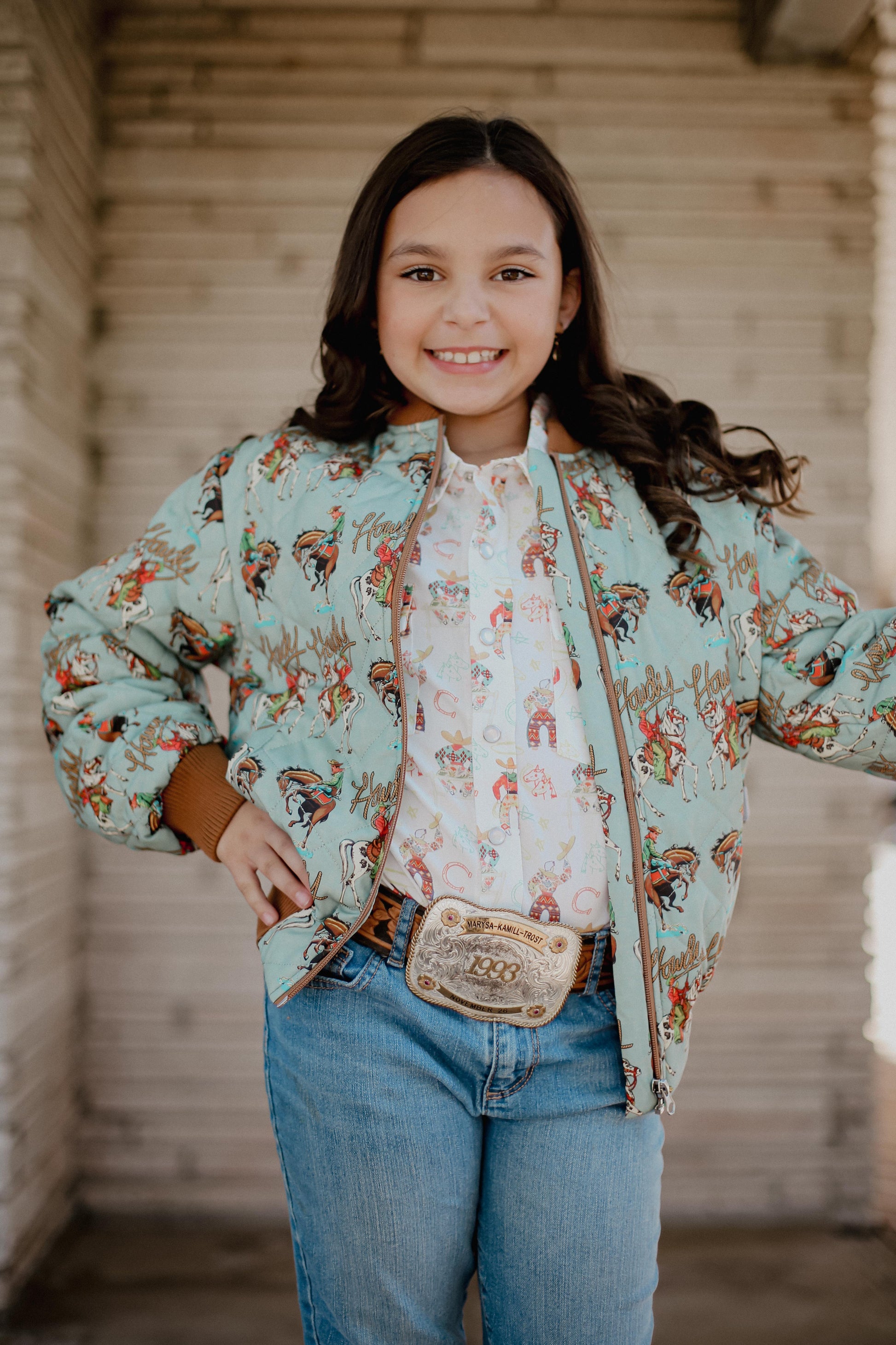 Turquoise Howdy - Toddler Zip Up Bomber Jacket - The Twisted Filly