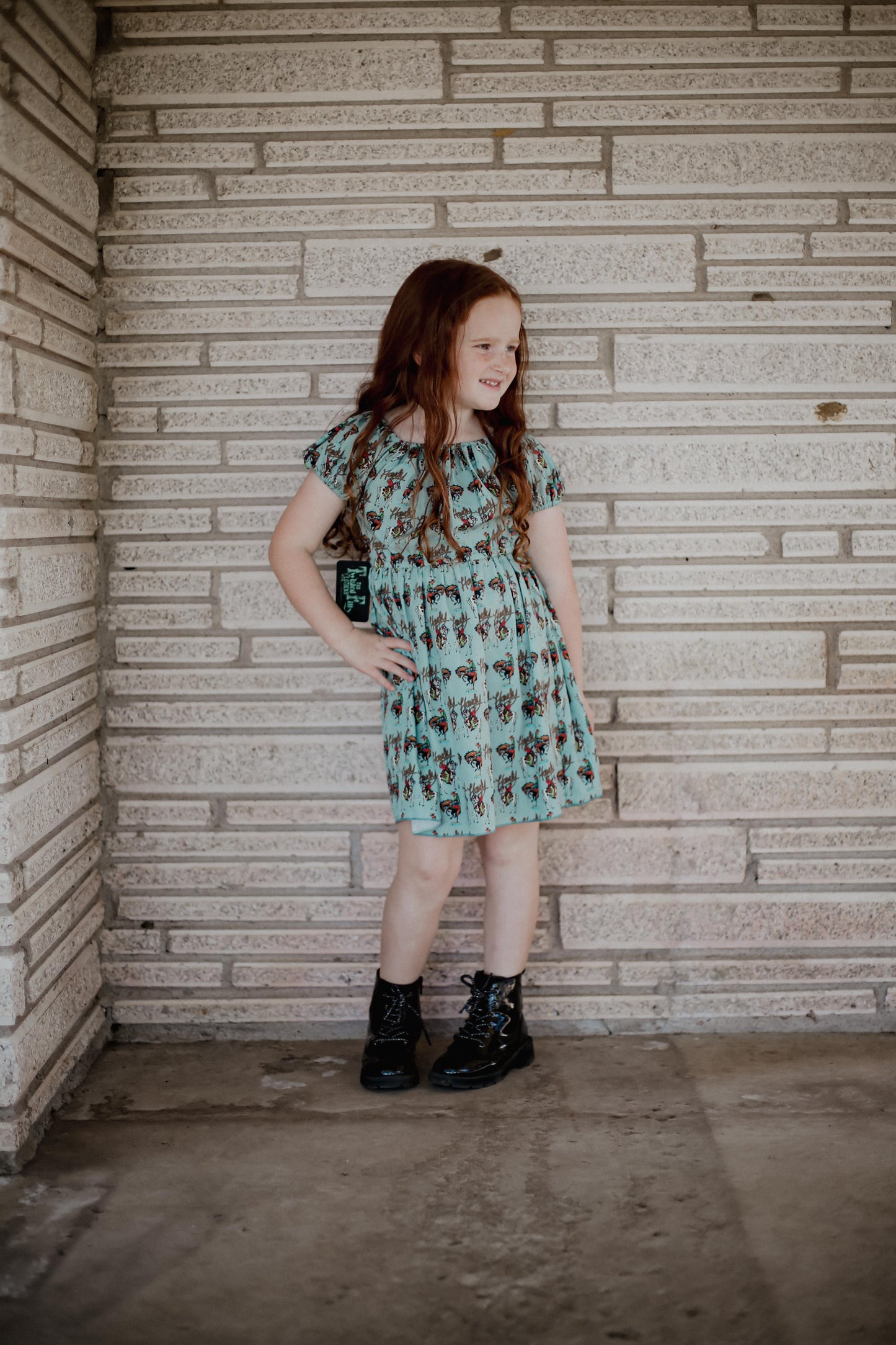 Teal Howdy - Toddler Elastic SS Dress
