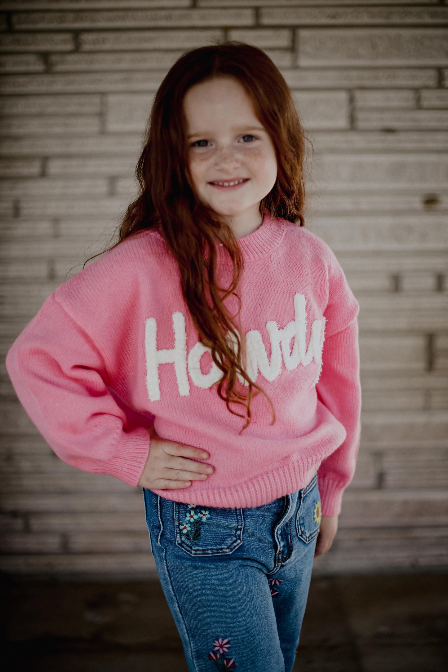 Pink Howdy Upper Case - Youth Sweater